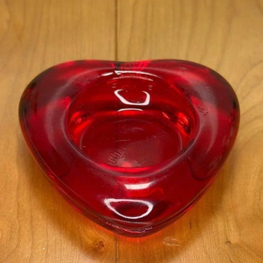 Red Art Glass Heart Votive Candle Holder Embossed 42 Ruby Red Valentines Decor